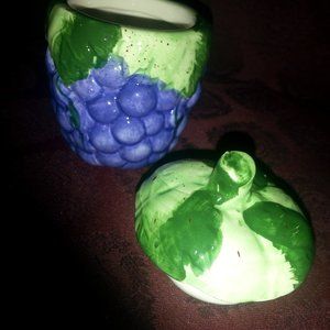 Vintage Small Candy/sugar Dish & Lid Design Grape & Leaf Ceramic